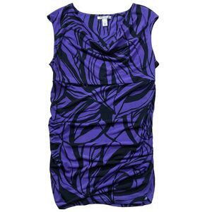 Kenneth Cole Womens Top size L Purple Black Pullover Drape V Neckline Stretch